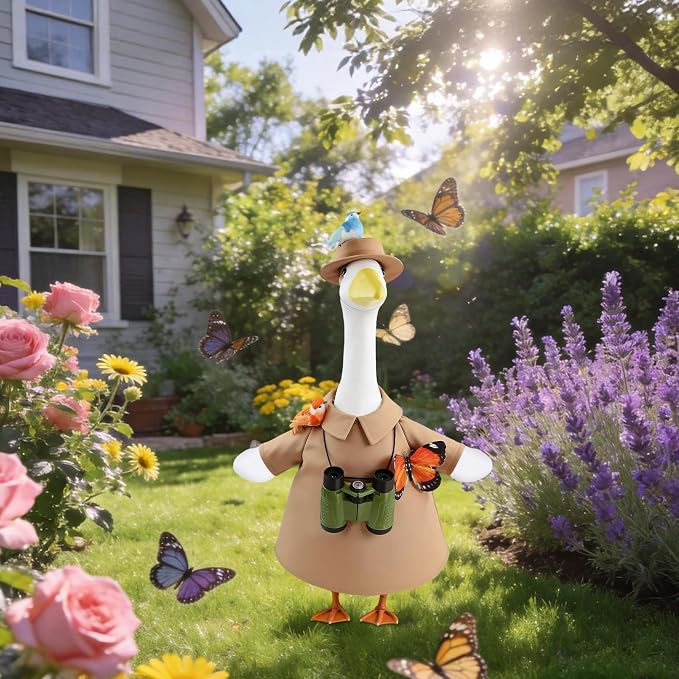 Explorer Porch Goose Outfits– Bird Watching Safari Adventure Costume with Hat, Binoculars, Butterfly & Birds – 23" Lawn Porch Goose Clothes for Spring Summer Patio Yard Garden Decor (Safari)