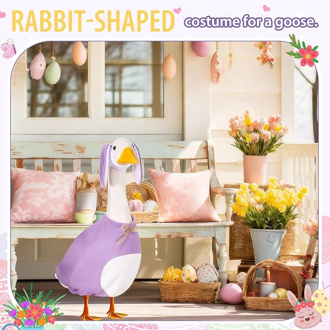 FuWeave Easter Bunny Goose Outfit for 23" Goose Costume for Cement Plastic Porch Geese Statue Spring Outdoor Garden Yard Patio Decoration, Purple