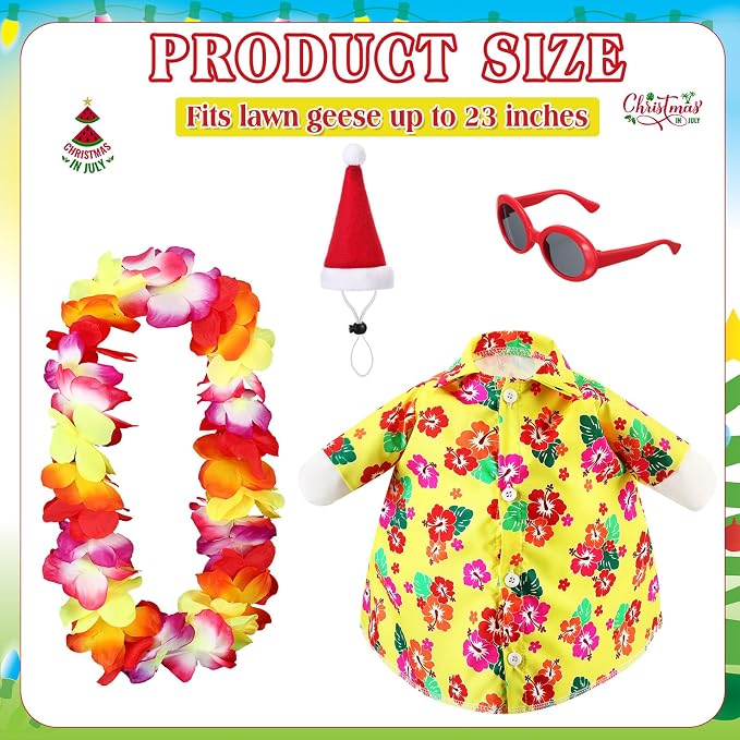 Bikini Porch Goose Outfits with Sunglasses and Swimming Tube for 23" Summer Goose Costume Garden Patio Statue Decor(Summer Christmas 2)