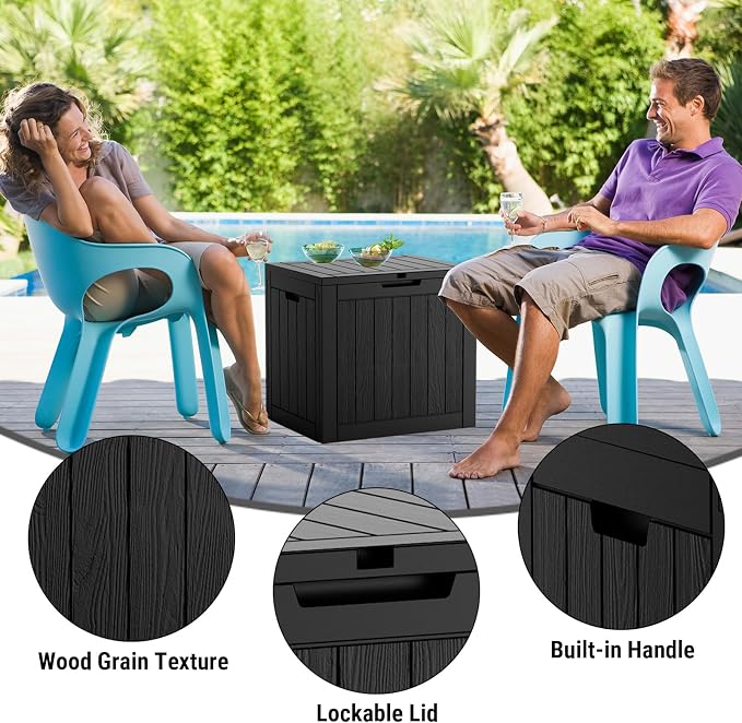 Mars Villa 31 Gallon Deck Box, Outdoor Storage Box Waterproof, Outside Resin Storage Bin for Outdoor Patio Furniture Cushion, Pool Supply, Garden Tool, UV-Resistant and Weatherproof, Black