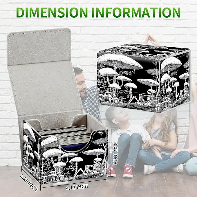 Card Deck Box for MTG, Cards Storage Box Fits 120+ Sleeved, Leather Small Size Strong Magnetic Closing Card Case for Board Games Magic TCG CCG Baseball Collection, Dark Mushroom