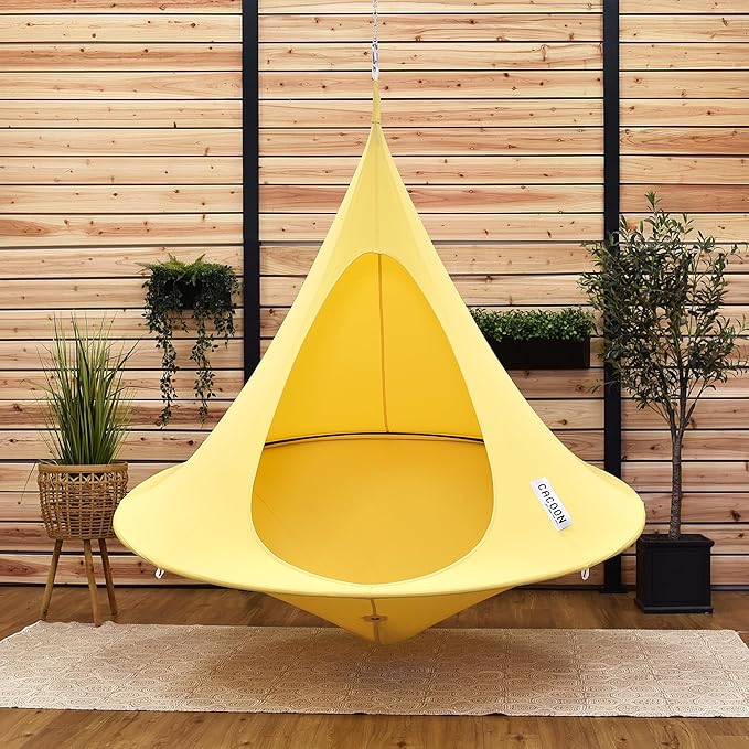 Double Cacoon Hanging Chair for Two – Cozy Indoor/Outdoor Hammock with Polyester Canvas, 440 lb Capacity, Includes 18ft Rope & Carabiner (Lemonade)
