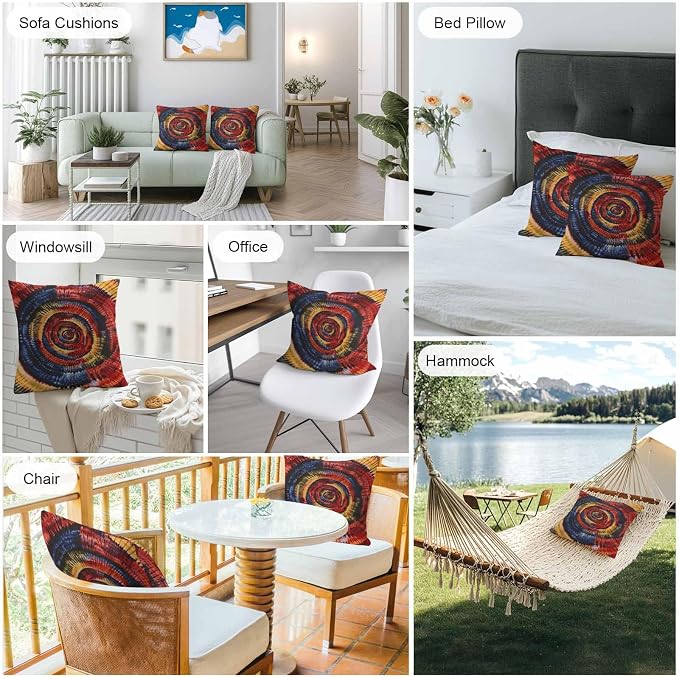 Vandarllin Outdoor Throw Pillows Covers 16x16 inch Set of 2 Waterproof Yellow Black Tie-Dye Art Decorative Zippered Cushion Covers for Patio Furniture, Abstract Boho Tribe Lumbar Pillowcases