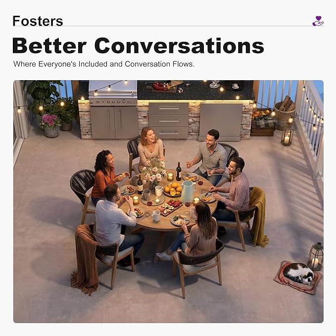PURPLE LEAF 7 Pieces Round Dining Set Aluminum Frame and Wicker Rattan Patio Table and Chairs with Cushions for Garden Backyard Kitchen Deck Outdoor Teak
