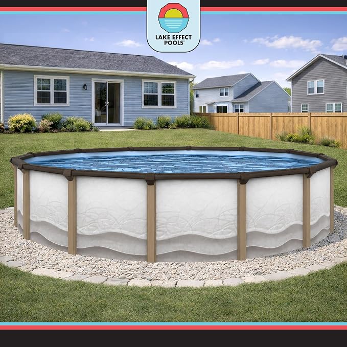 Lake Effect Pools 'Cozumel' 30 ft Round Above Ground Swimming Pool | 52 Inch Resin Protected Steel Sided Walls | Bundle Includes: 25 Gauge Overlap Liner & Widemouth Skimmer