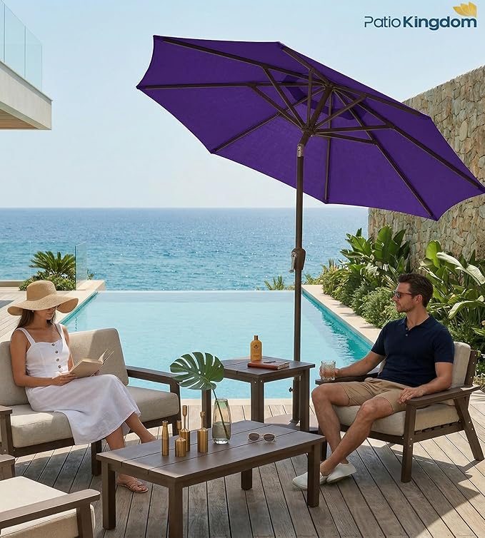 PatioKingdom 10FT Patio Umbrella with Push Button Tilt and Crank, Outdoor Market Umbrella with 8 Fiberglass Ribs, UV Protection Table Umbrella for Pool,Backyard,Garden,Deck