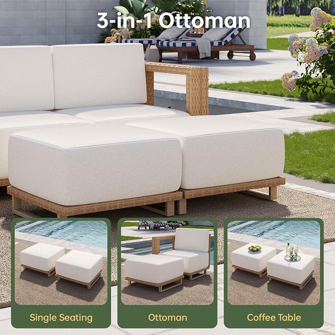 Aoxun Patio Furniture Set, 8 Piece Outdoor Wicker Sectional Sofa, All‑Weather Rattan Modular Sofa with 10'' Ultra‑Thick Cushions, Outdoor Conversation Set for Backyard, Poolside & Garden, Yellow/Beige