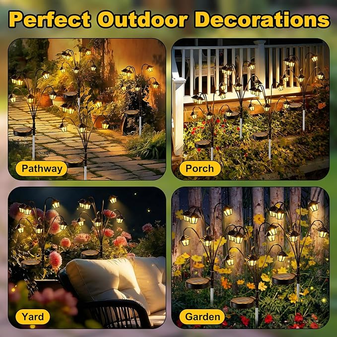 4 Pack Solar Hexagon Lights Outdoor Garden, 6 Head Solar Swaying Pathway Stake Lights with 8 Modes Changing Colors Waterproof for Yard Lawn Patio Landscape Decor