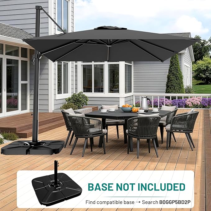 AreShark 8 X 8 FT Cantilever Patio Umbrella, 360-Degree Rotation Round Hanging Offset Umbrella with Crank, Heavy Duty Patio Umbrella for Patio, Pool, Garden, Deck, Grey
