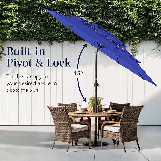 Best Choice Products 10ft 3-Tier Market Patio Umbrella, Outdoor Sun Shade with Tilt, Crank Lift, 8 Ribs for Backyard, Deck, Poolside