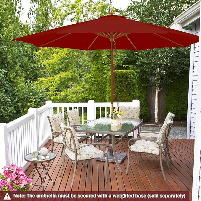 Giantex 10FT Patio Umbrella, Outdoor Table Market Umbrella with 8 Bamboo Ribs, Pulley Lift and Ventilation Hole, Outdoor Sunshade Umbrella for Poolside Backyard Beach