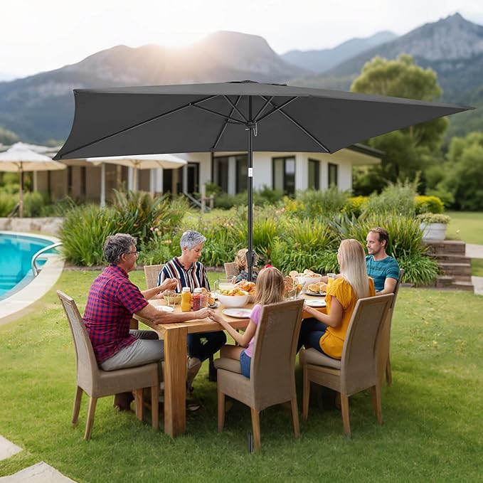 6.5 x 10 FT Rectangular Patio Umbrella - Rectangle Umbrella Outdoor with Tilt and Crank, UV Protection, Table Umbrella for Deck, Backyard, Pool and Beach, Anthracite