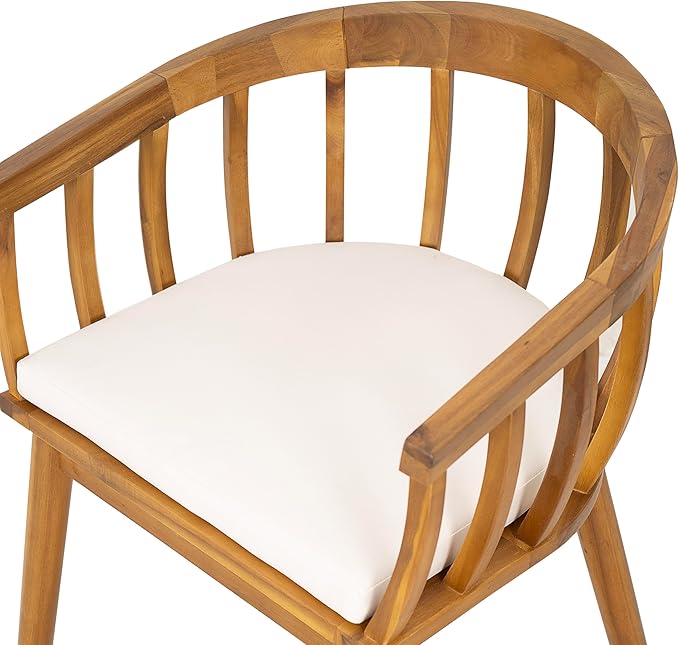 Christopher Knight Home Belas Acacia Wood Patio Dining Set for 4, Solid Wood Outdoor Dining Table Set for 4, Round Dining Table and Chairs Set of 4 with Cushion, Teak+Beige