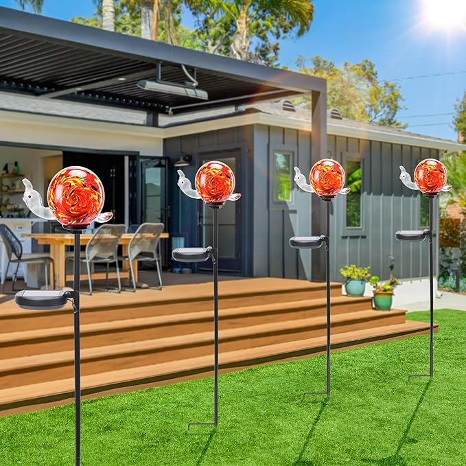 Bshine Solar Garden Decoration Outdoor Snail Lights, Hand Blown Glass Waterproof Solar Light Stake Decorate Paths, Pathways, Lawns and Yards Art for Mom