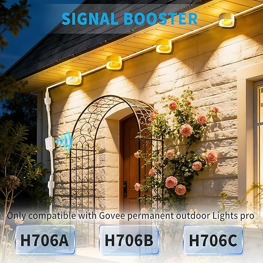 for Govee Permanent Outdoor Lights Pro Driver Module Signal Booster, Voltage Transformer Supports Up to 200ft, Compatible with H706A/H706B/H706C, IP68 Waterproof, Easy Install(White)
