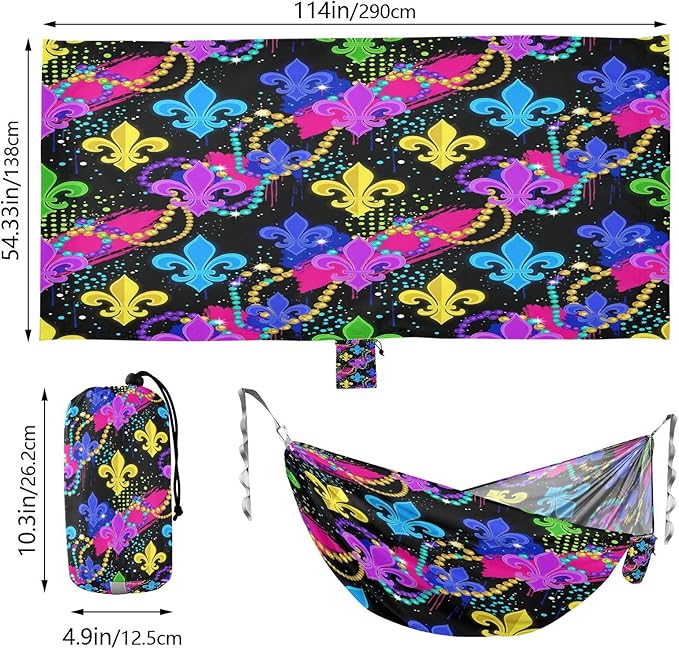 Hammocks for Outside Mardi Gras Elements Camping Hammock Portable Hammocks with Tree Straps and Carry Bag Camping Accessories for Hiking Beach Outdoor