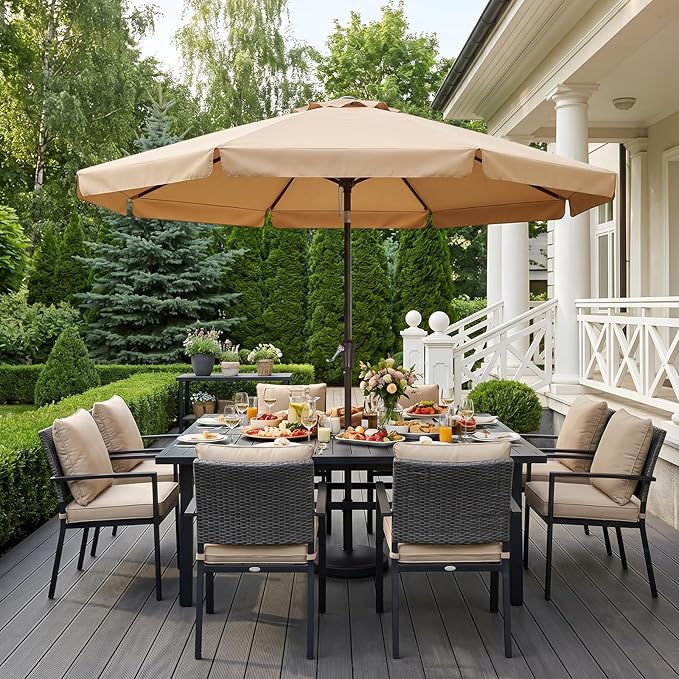 ABCCANOPY 9ft Scalloped Patio Umbrella, Outdoor Table Umbrella with Tilt and Crank, Fiberglass Ribs Deck Umbrella for Patio, Pool, Garden, Picnic (Tan)