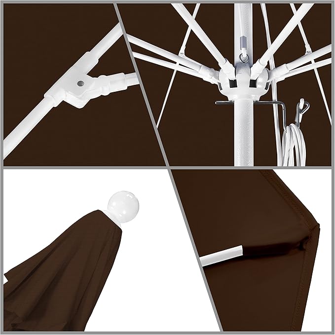 California Umbrella 9' Round Aluminum/Fiberglass Umbrella, Push Open, White Pole, Olefin Teak Fabric
