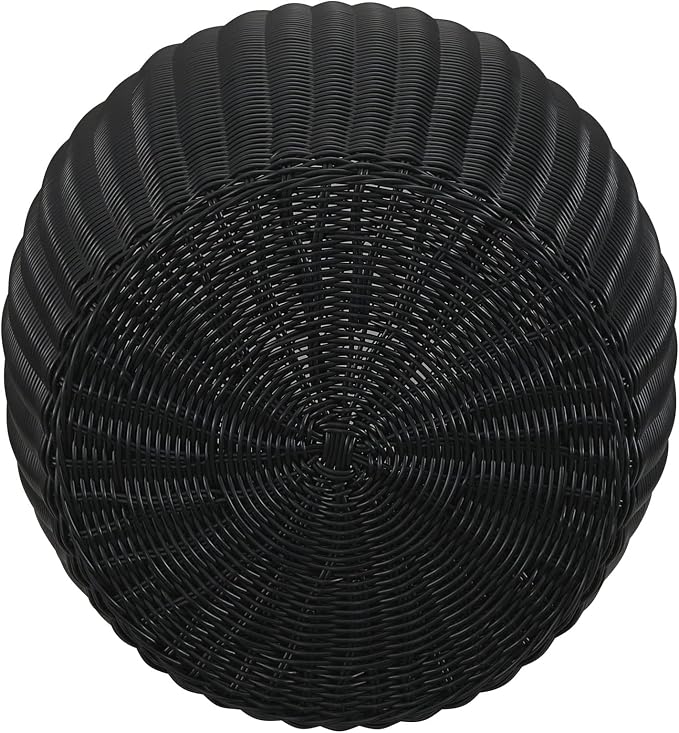 Household Essentials Round Handwoven Resin Barrel Side Table, Black Finish