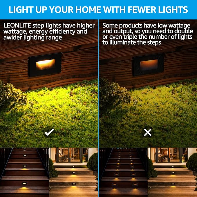 LEONLITE 5CCT 120V LED Step Lights, 3.5W 150LM 5%-100% Dimmable Horizontal Stair Lights Indoor Outdoor Wet Location, CRI90+ & ETL, 2700K/3000K/3500K/4000K/5000K, Aluminum, Oil Rubbed Bronze, Pack of 6
