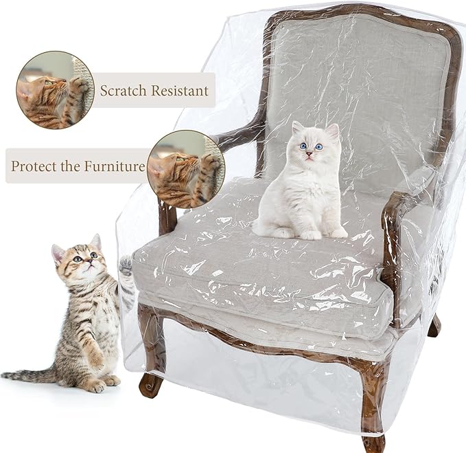 Woanger 8 Packs Plastic Patio Chair Cover Outdoor Furniture Waterproof Dust Proof Dining Couch Armchair Cover 34 x 28 x 32 PVC Heavy Duty Sofa Slipcover for Moving Storage Away from Pet Paws Claws
