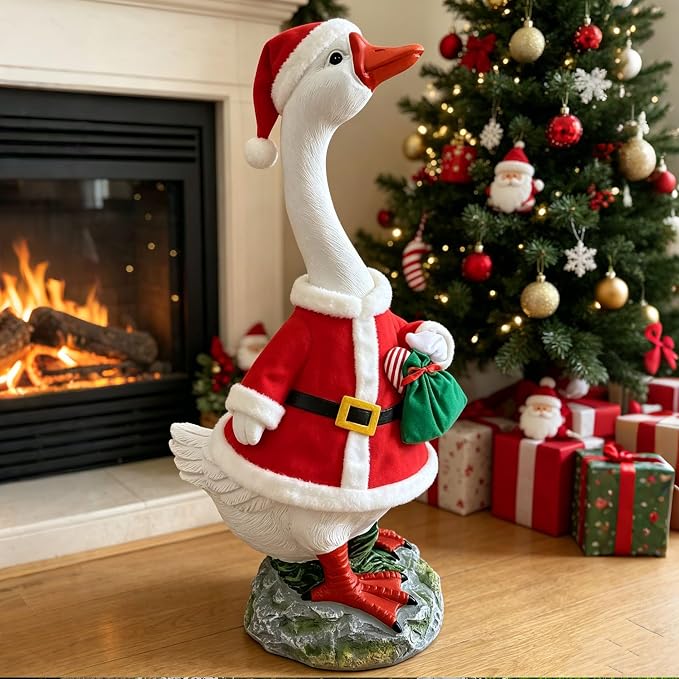Porch Goose Statue Outdoor 20" Large White Porch Goose Garden Decor,Goose Sculpture for Lawn,Patio,Balcony,Yard Ornament,Cute Resin Goose Figurine Gifts for Mom Grandma Women