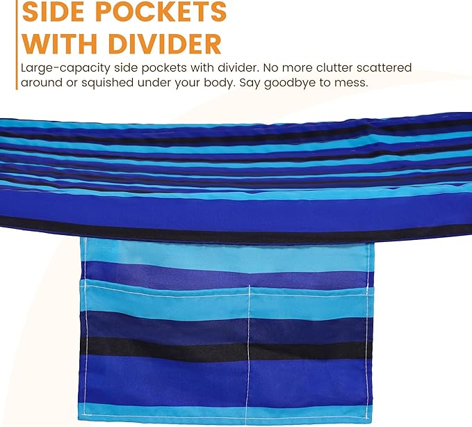 Lazy Daze Hammocks Rope Hammock with Pad, Spreader Bar, Carabiners, Tree Straps, Chains for Outside Patio- Max 450 Lbs, Navy Blue Stripes