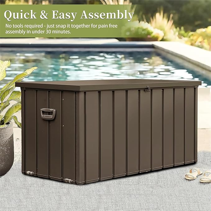 120 Gallon Outdoor Storage Box, Deck Boxes Outdoor Waterproof for Patio Furniture Outside Cushions, Throw Pillows, Garden Tools and Pool Floats, Lockable (Dark Brown) (Dark Brown)