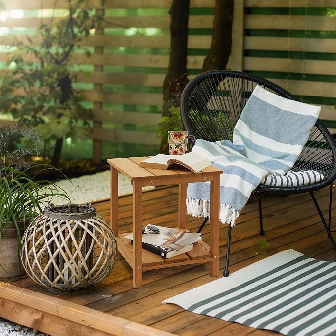 Casafield Adirondack Side Table, Set of 2 Cedar Wood Outdoor End Table with Shelf for Patio, Deck, Lawn and Garden - Natural