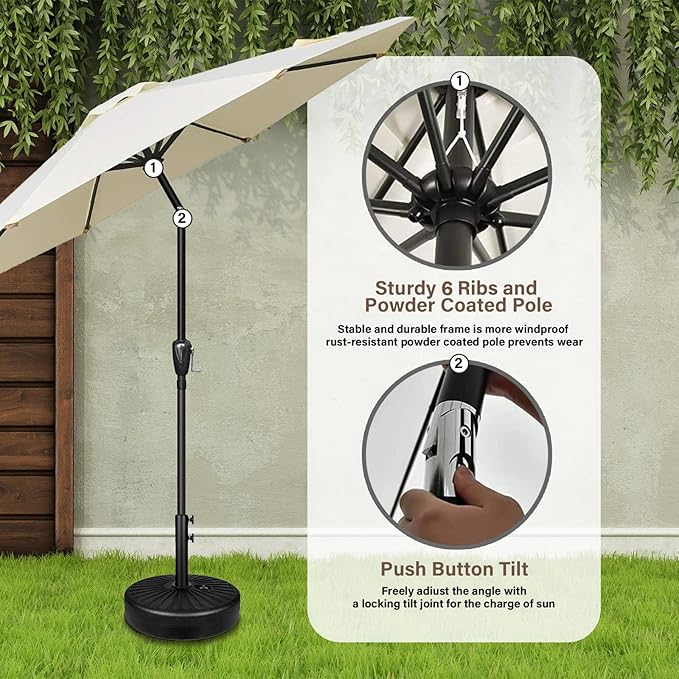 YSSOA 2 Pack 7.5' Patio Umbrella Outdoor Table Market Yard Umbrella with 6 Sturdy Ribs, Beige