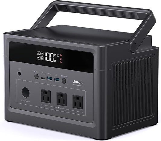 DARAN Portable Power Station 600W (1200W Peak), 576Wh LiFePO4 Solar Generator, Fast Charging Backup Battery with 3 AC Outlets, 100W USB-C PD for Camping, RV, CPAP, Home Emergency