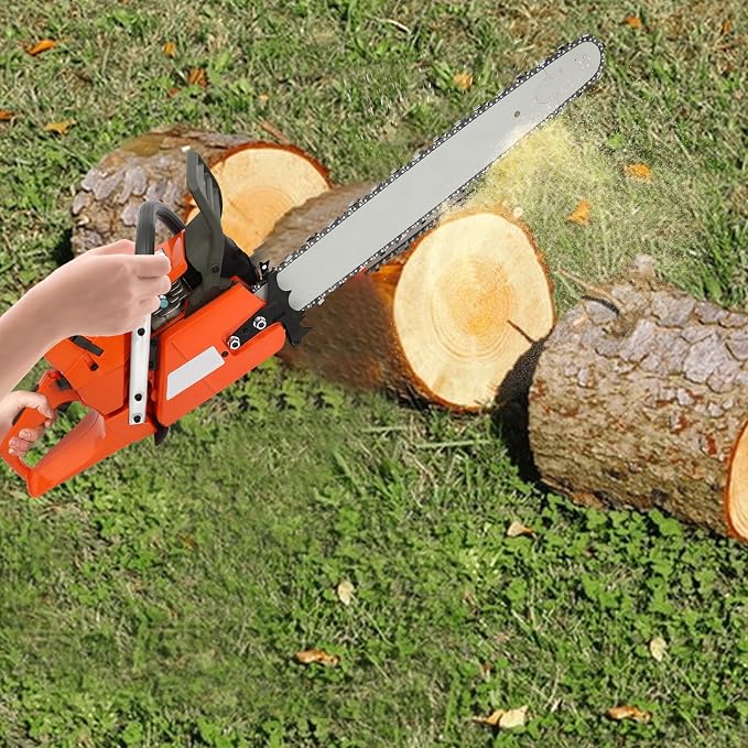 72CC 2-Stroke 24” Chainsaw, Portable Gas Powered Chain Saws, Handed Petrol Woodcutting Saw Gasoline Chain Saw for Cutting Tree Wood with Tool Kit Chainsaw in Garden Farm