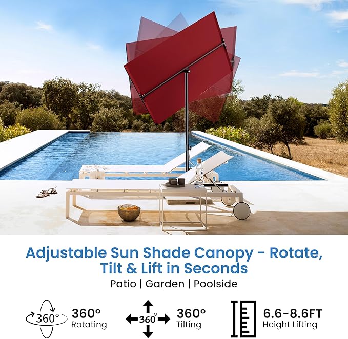Rectangular Patio Umbrella with 360° Rotating Knob, 6x4 FT Balcony Umbrella, UV-Resistant Balcony Shade for Apartment, Deck, Porch, and Small Outdoor Spaces