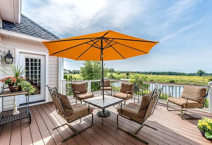 MASTERCANOPY 9FT Patio Umbrella with Push Button Tilt and Crank, Outdoor Market Umbrella with 8 Sturdy Ribs, UV Protection & Waterproof for Garden, Deck, Backyard, Pool (Orange)