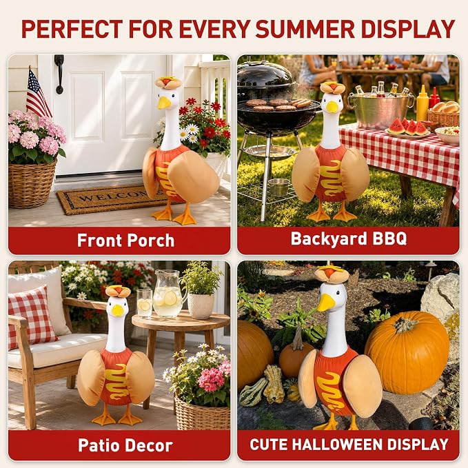 23" Hot Dog Goose Outfit, Goose Clothes for Porch Garden Yard Decor | Funny Hotdog Porch Goose Clothes for Concrete Geese, Weather-Resistant Fabric with Added Cotton Filling