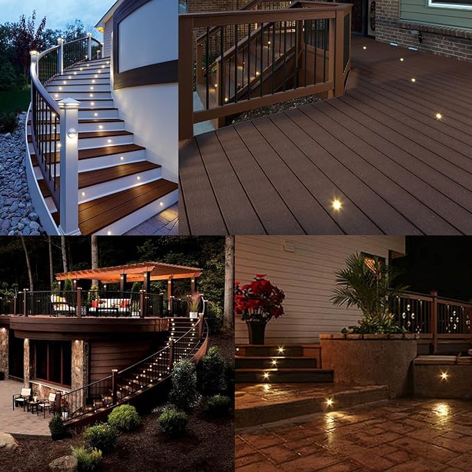0.7" Tiny Recessed LED Deck Lighting Kits 12V Warm White Waterproof IP67,Led In Ground Lights for Steps,Stair,Patio,Floor,Pool Deck,Kitchen,Outdoor Low Voltage LED Landscape Lighting(20Pcs)