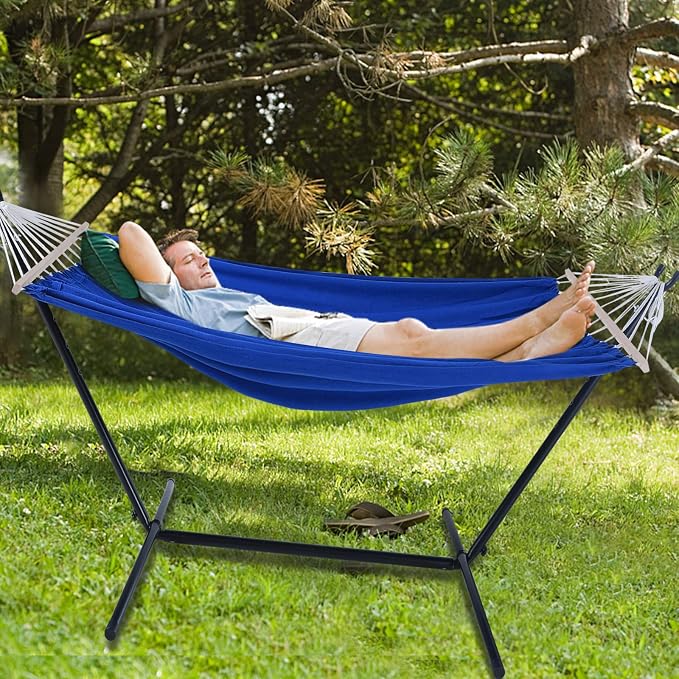 2 Person Adjustable Hammock with 10FT Heavy Duty Steel Stand and Spreader Bars,550lbs Capacity,Included Portable Carrying Case for Indoor Outdoor
