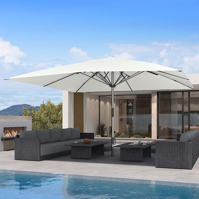 PURPLE LEAF 16 X 16 FT Extra Large Commercial Square Patio Umbrella Heavy Duty Wind Resistant Vented Canopy Reinforced Frame Maximum Coverage for Restaurant Hotel Resort Cafe Outdoor Dining Area Business Use White