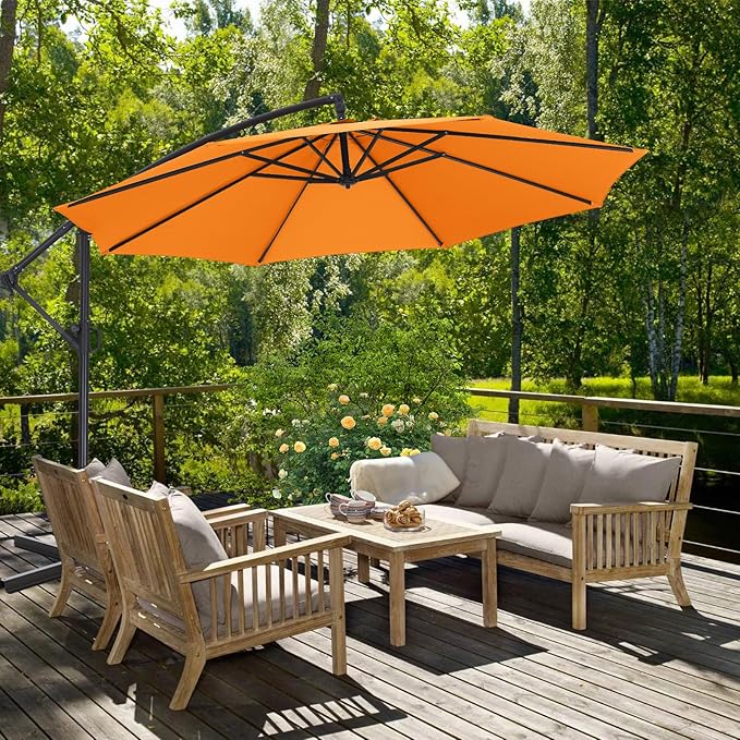 ABCCANOPY 10FT Cantilever Patio Umbrella with base included, 360° Rotation Outdoor Offset Umbrella for Backyard, Deck, Poolside (Tuscan)