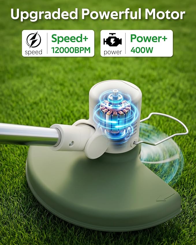 Cordless String Trimmer Battery Powered, 21V 2-in-1 Weed Wacker and Edger with 8" Cutting Width, 2 x 2.0Ah Batteries and Charger Included, Electric Lawn Tool Grass Cutter