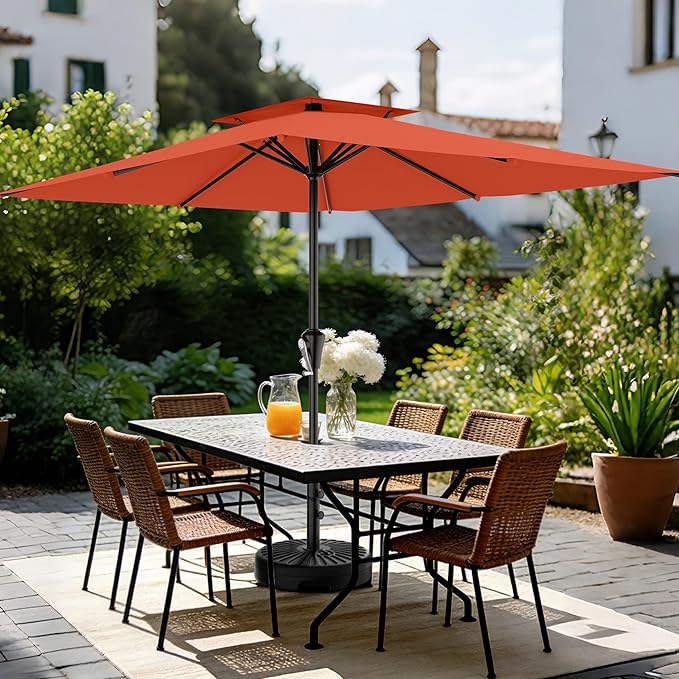 AreShark 8'x10' 2 Tiers Rectangular Patio Umbrella - Outdoor Umbrella Waterproof UV Protection, Market Table Umbrella w/Crank for Pool, Backyard, Deck(Orange)