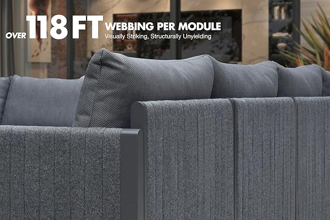 PURPLE LEAF 9 Pieces Patio Conversation Sets with Ottoman All Weather Outdoor Couch Sectional Set with Cushion Patio Conversation Set for Garden Poolside Backyard Gray