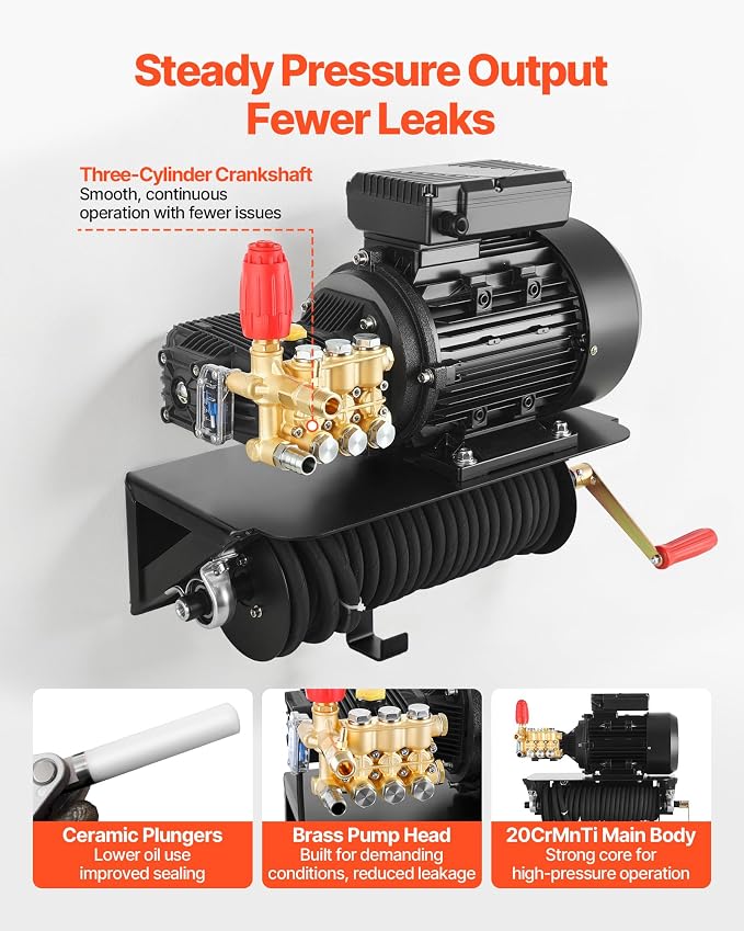 VEVOR Electric Pressure Washer Pump Kit, 1950 PSI, 3.2 GPM, Triplex Power Washer Pump with 5 HP Motor 240 V, Includes Wall Mount Bracket, Spray Gun, Wand, Hose, 5 Nozzles, for Washing Cars, Gardens