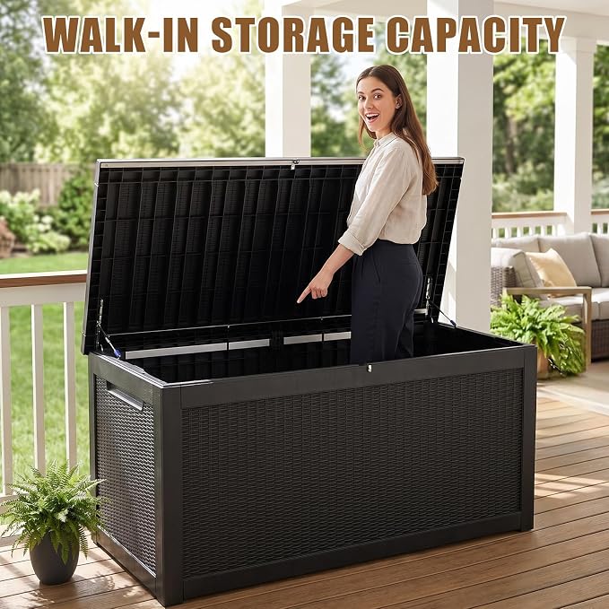 320-Gallon Outdoor Storage Box, Heavy-Duty Reinforced Resin Deck Box, Large Storage Bin with Lockable Lid, Waterproof Container for Patio Furniture, Garden Tools, Pool Accessories