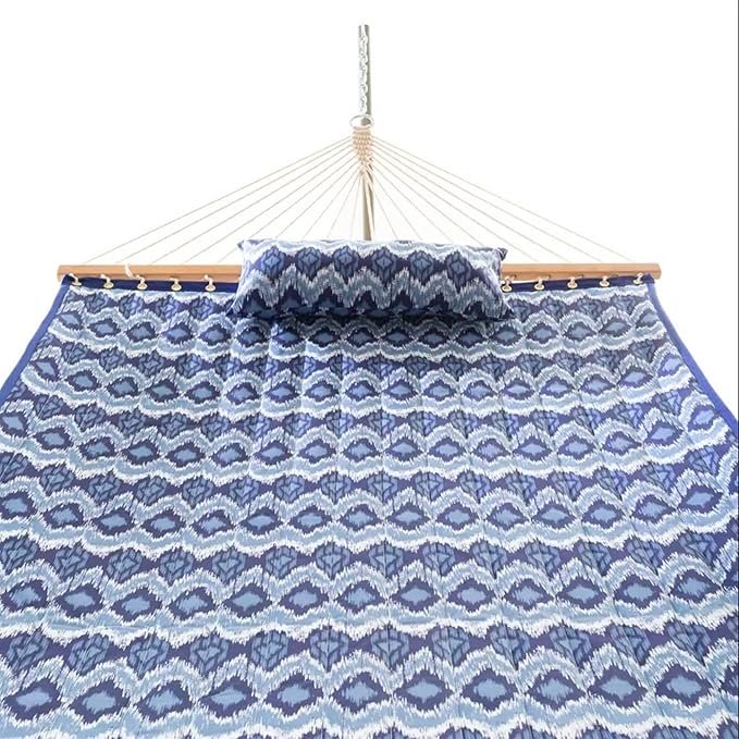 Castaway Living Large 2-Person Quilted Hammock with Stand & Pillow – Ikat, 10 ft. L x 52 in. W, 350 lb Capacity, Weather-Resistant Polyester, Portable Space-Saving Frame