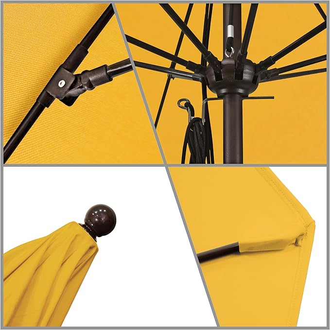 California Umbrella 11Ft Commercial Grade Market Umbrella, Pulley Lift, Aluminum/Fiberglass, 2mm pole wall, Bronze Frame, Solution Dyed Lemon Fabric