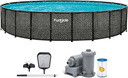 Funsicle Oasis Designer 22' x 52" Round Above Ground Swimming Pool, with CP2000-C Filter Pump, Ladder, Maintenance Kit, Cover, Ground Cloth & Repair Patch, Dark Herringbone
