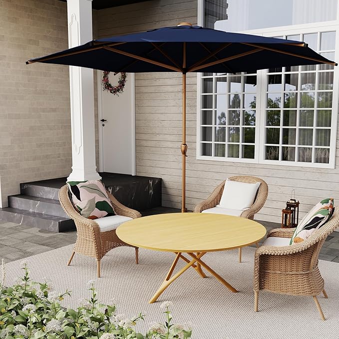 Abba Patio 11FT Outdoor Patio Umbrella Outdoor Table Umbrella with Crank Market Umbrella 6 Sturdy Ribs UV Protection Waterproof and Push Button Tilt for Garden Deck Backyard Pool,Dark Blue
