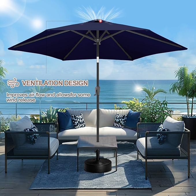 FLAME&SHADE 10ft Patio Umbrella - Outdoor Umbrella with 6 Sturdy Ribs, Push Button Tilt and Crank, UV Protection Table Market Umbrella for Pool, Porch, Garden, Deck, Backyard (Navy Blue)