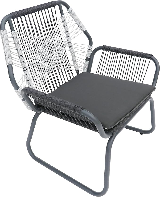Christopher Knight Home Ava Outdoor 3 Piece Rope and Steel Chat Set, Finish, Gray/White/Gray
